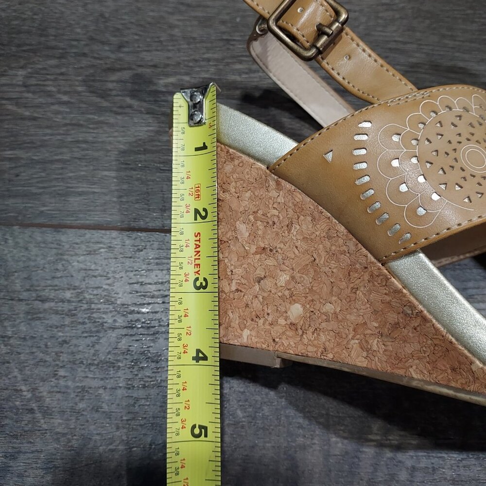 Kenneth Cole Reaction Cork Wedge Sandals Size 7.5 Sling Back Beach - Picture 7 of 8